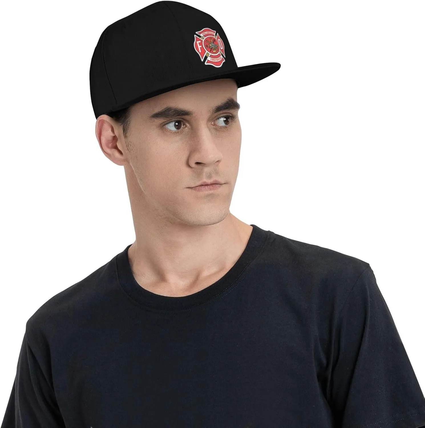 Volunteer Firefighter Flat Bill Visor Classic Snapback Hat Adjustable Brim High Top Baseball Cap