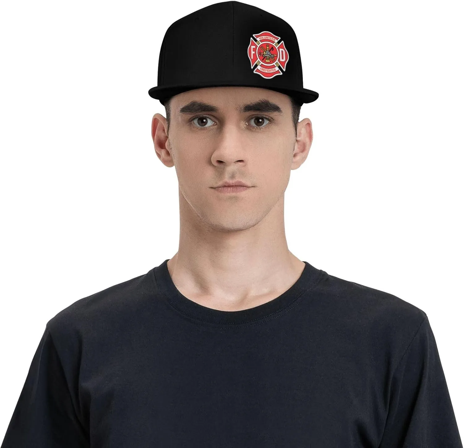 Volunteer Firefighter Flat Bill Visor Classic Snapback Hat Adjustable Brim High Top Baseball Cap