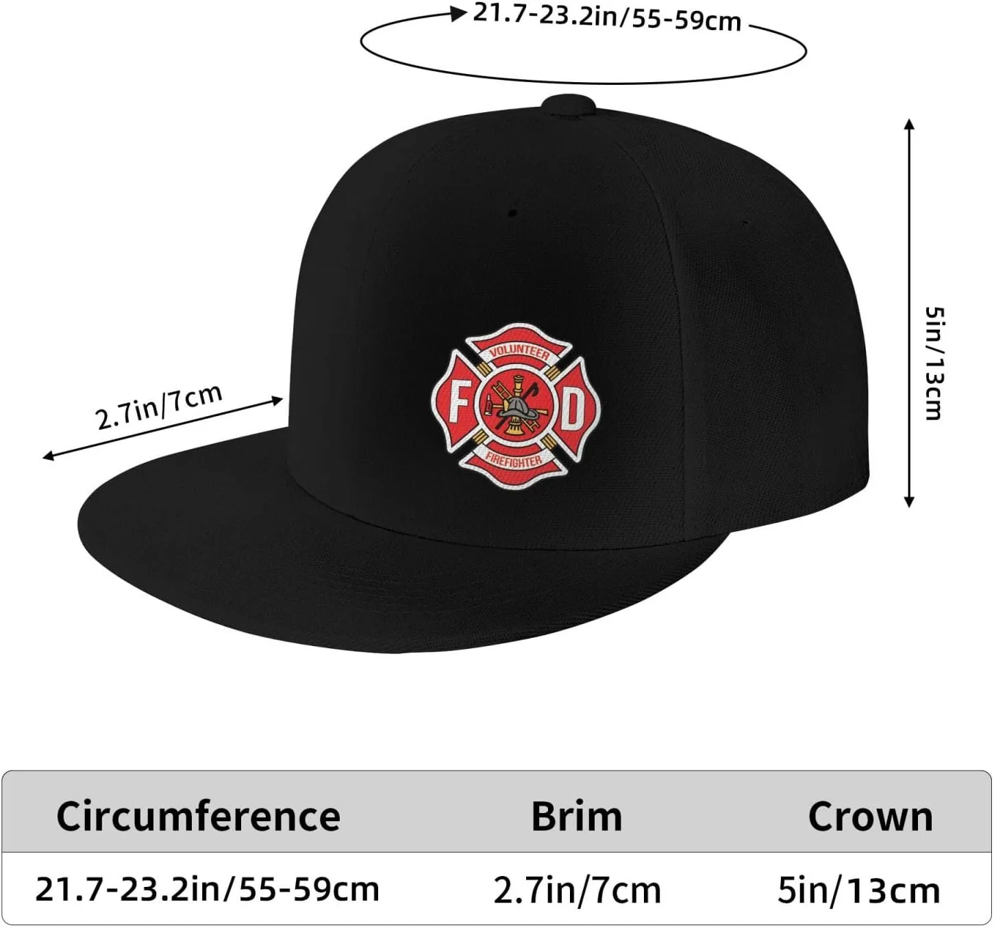 Volunteer Firefighter Flat Bill Visor Classic Snapback Hat Adjustable Brim High Top Baseball Cap