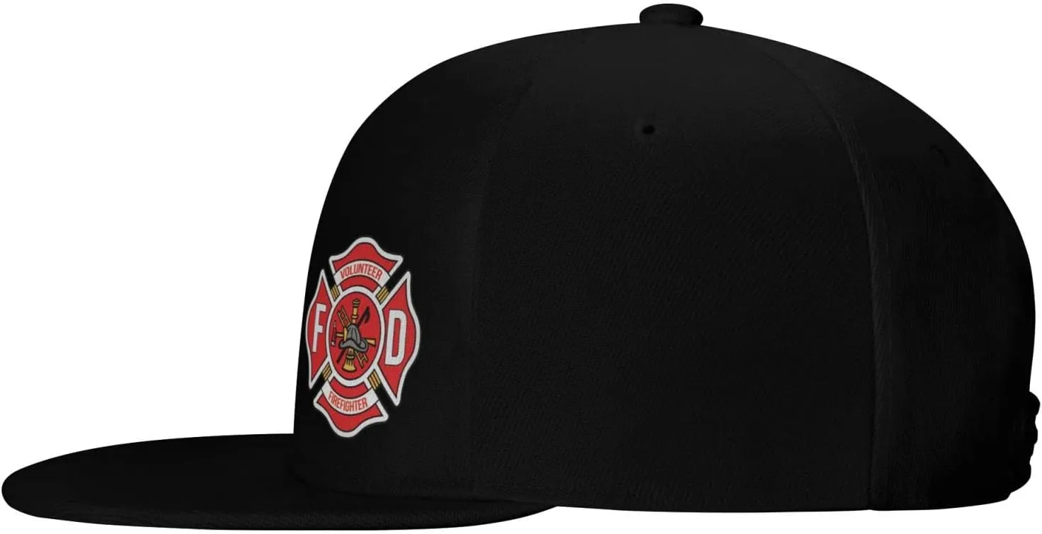 Volunteer Firefighter Flat Bill Visor Classic Snapback Hat Adjustable Brim High Top Baseball Cap