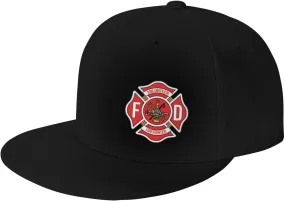 Volunteer Firefighter Flat Bill Visor Classic Snapback Hat Adjustable Brim High Top Baseball Cap