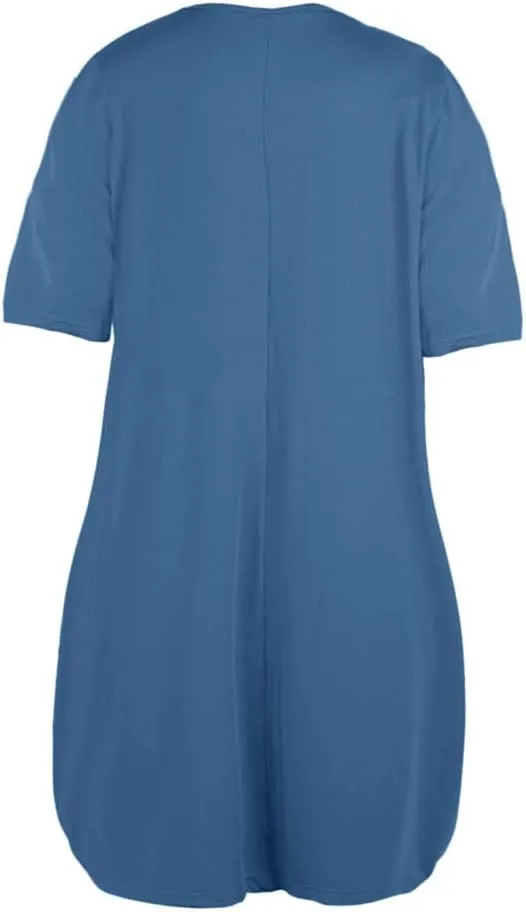 Women Solid V-Neck Oversized Dress, Irregular Hem Loose Half Sleeve Ruffled Kaftan Mini Dress