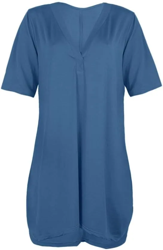 Women Solid V-Neck Oversized Dress, Irregular Hem Loose Half Sleeve Ruffled Kaftan Mini Dress
