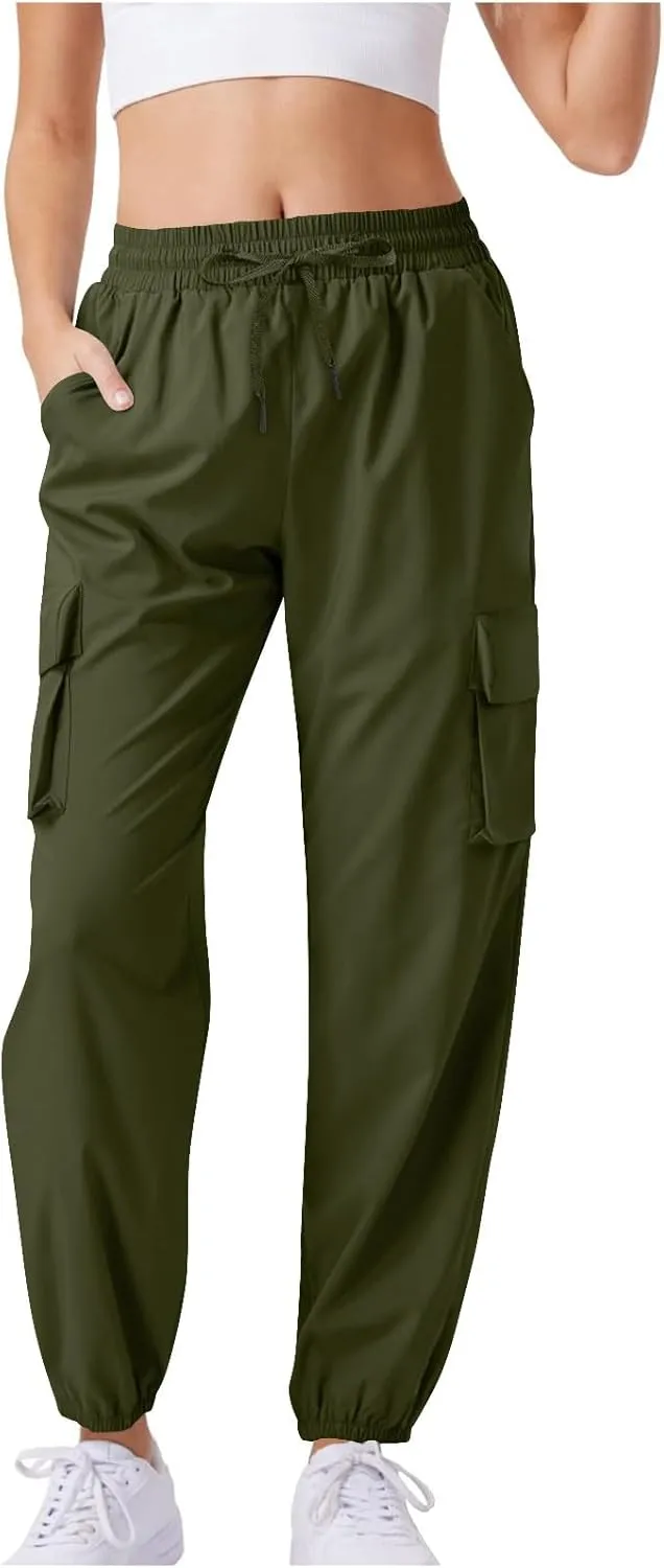 Womens Cargo Joggers Parachute Y2K Pants Lightweight Hiking Travel Scrub Pants Quick Dry Trousers with Pockets