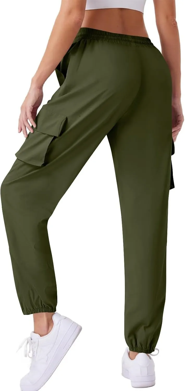 Womens Cargo Joggers Parachute Y2K Pants Lightweight Hiking Travel Scrub Pants Quick Dry Trousers with Pockets