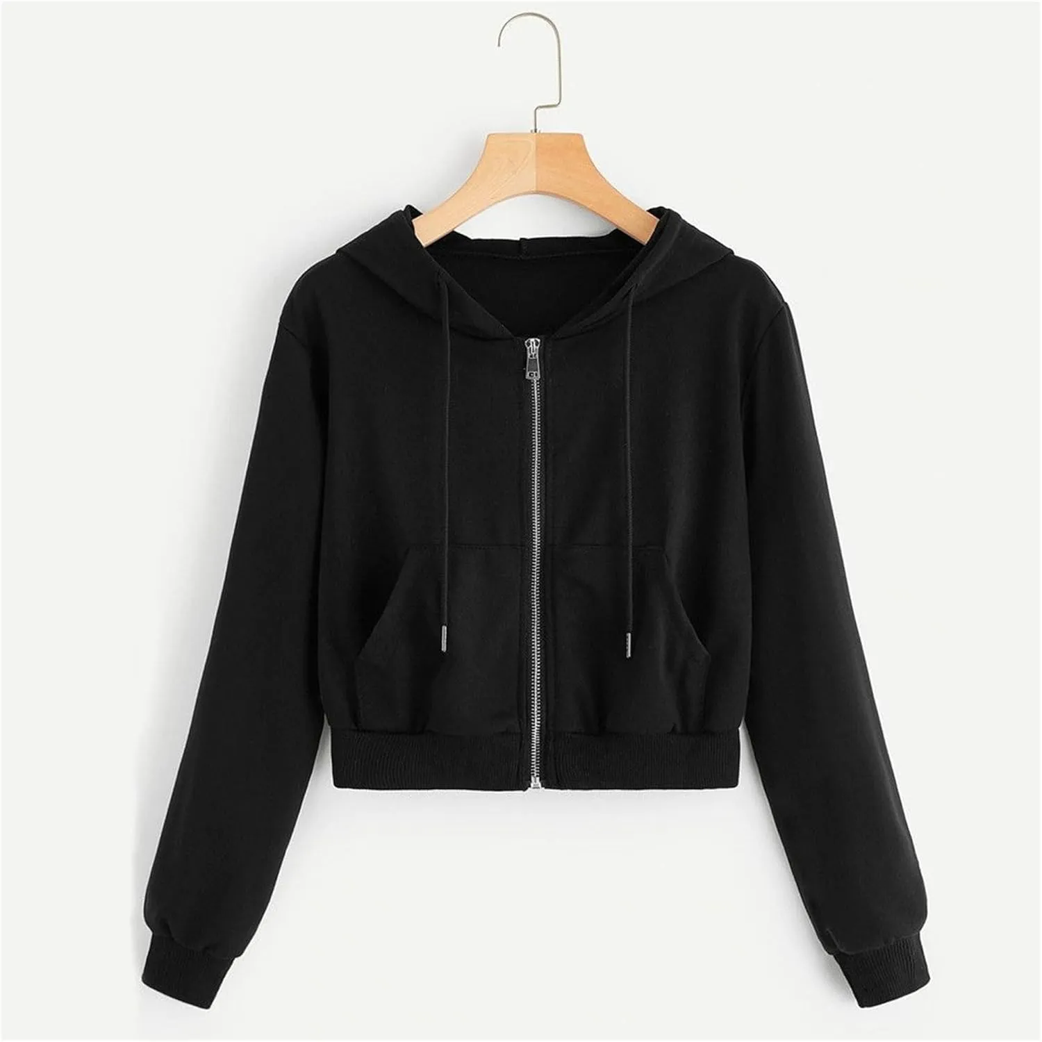 Women's Cropped Hoodies Fall Outfits Long Sleeve Zip Up Sweatshirt with Pocket Lightweight Hooded Pullover Tops