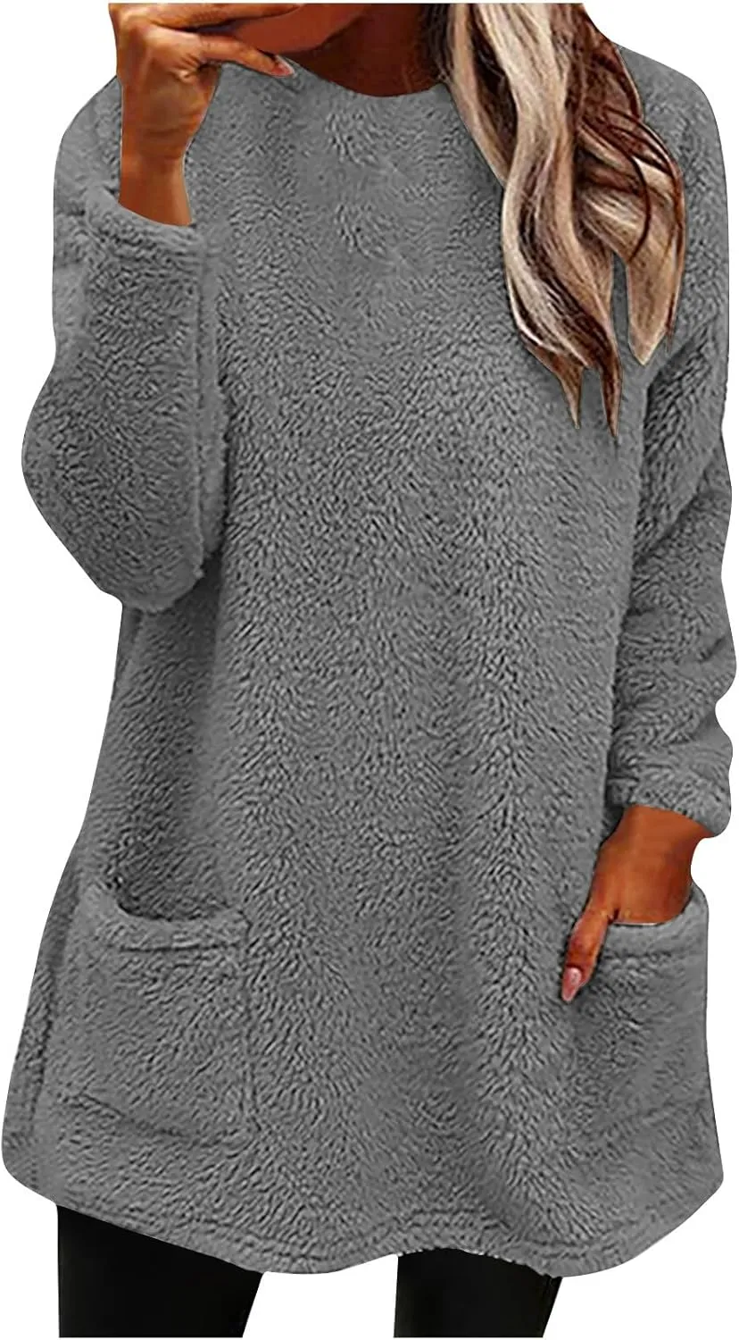 Women's Fleece Sherpa Lined Fuzzy Pullover Thermal Sweatshirt Long