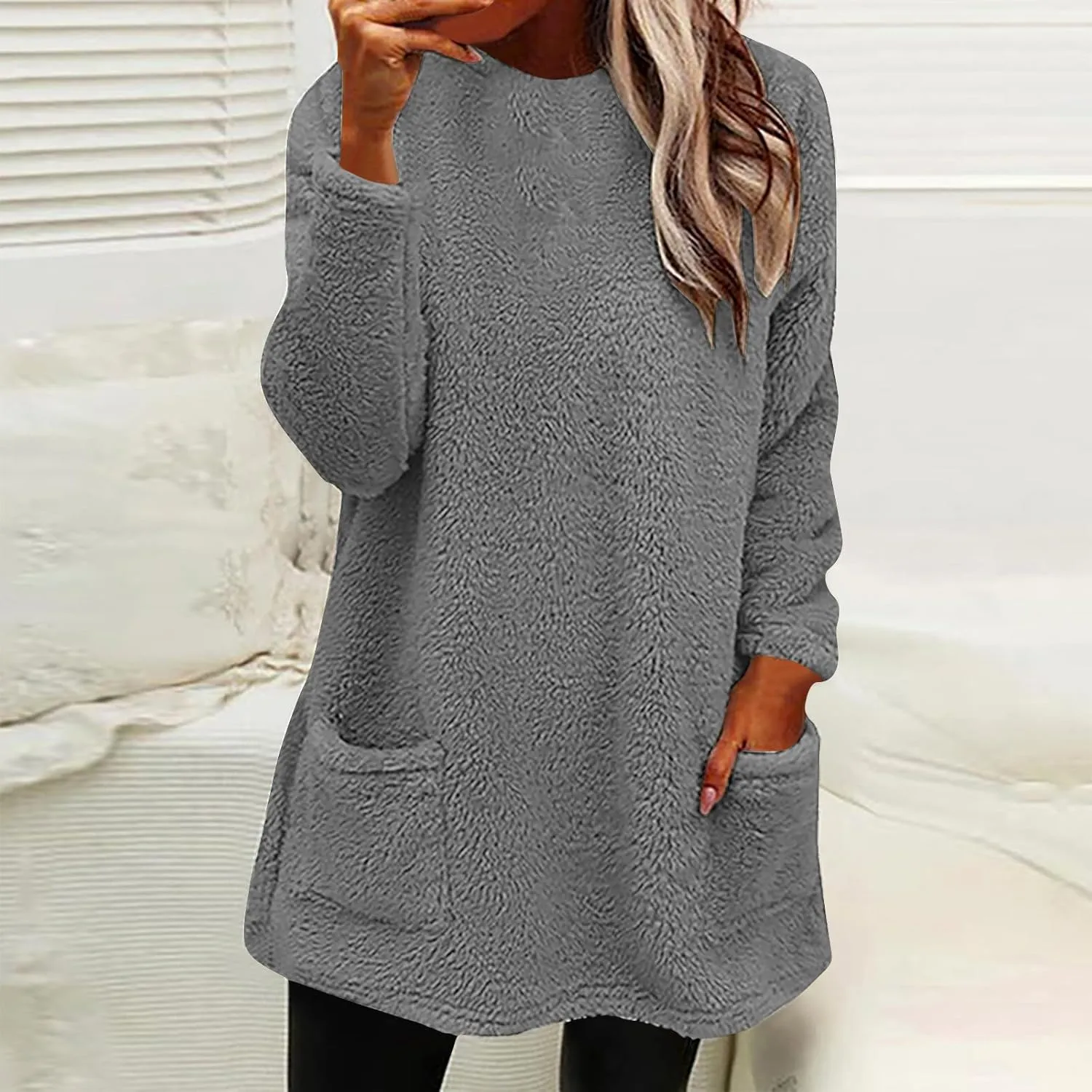 Women's Fleece Sherpa Lined Fuzzy Pullover Thermal Sweatshirt Long