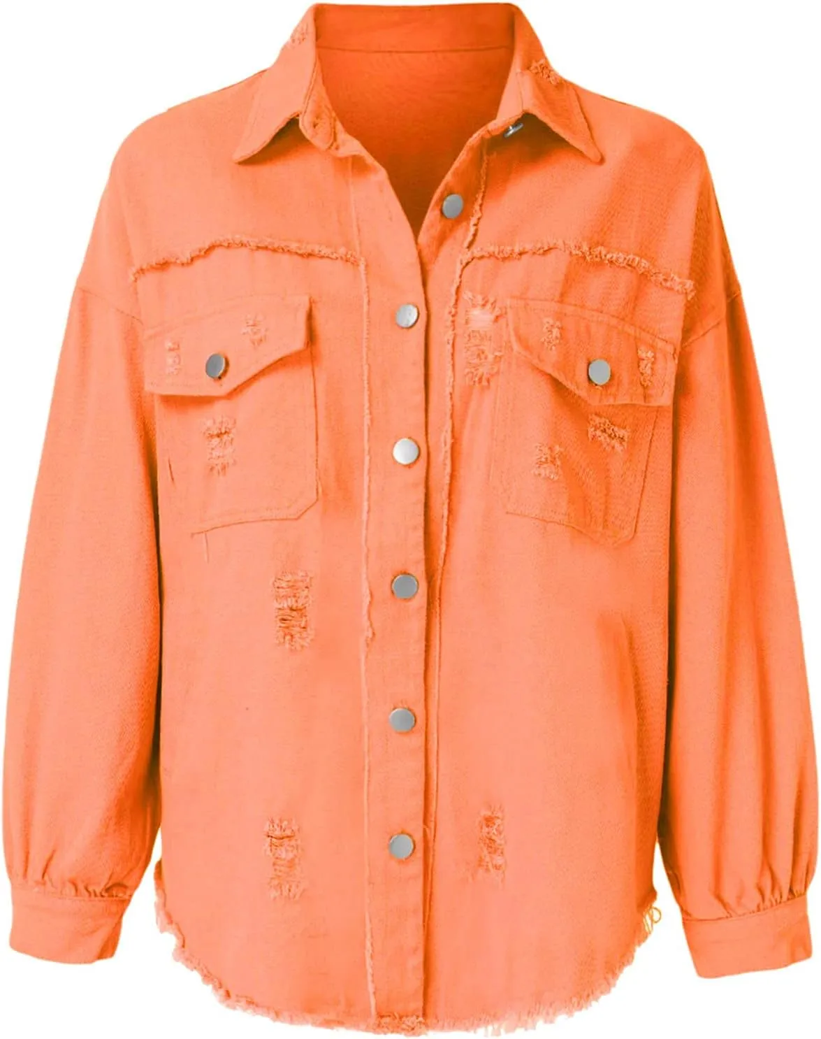 Women's Long Sleeve Button Down Trucker Jackets Works Pockets Western Jean Coat Oversize Stretchy Jean Coat Oversize