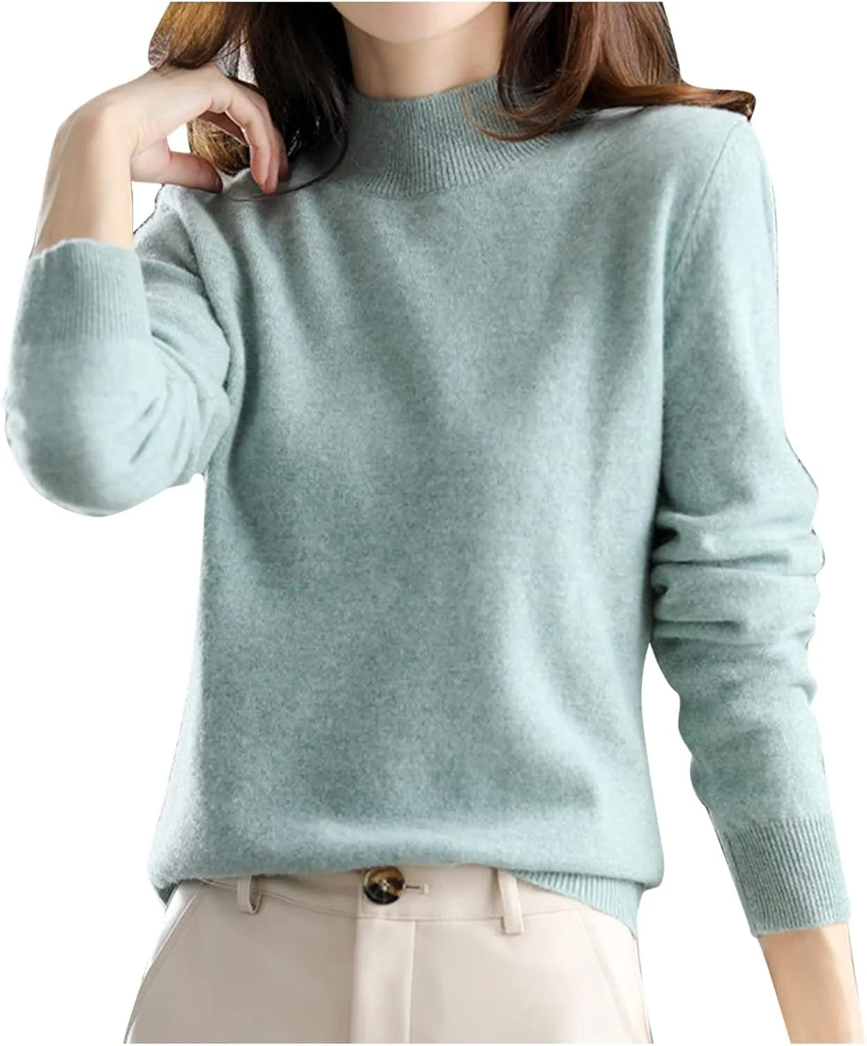 Womens Oversized Mock Neck Sweater 2024 Fall Fashion Thickened Thermal Pullover Tops Casual Solid Color Loose Sweater