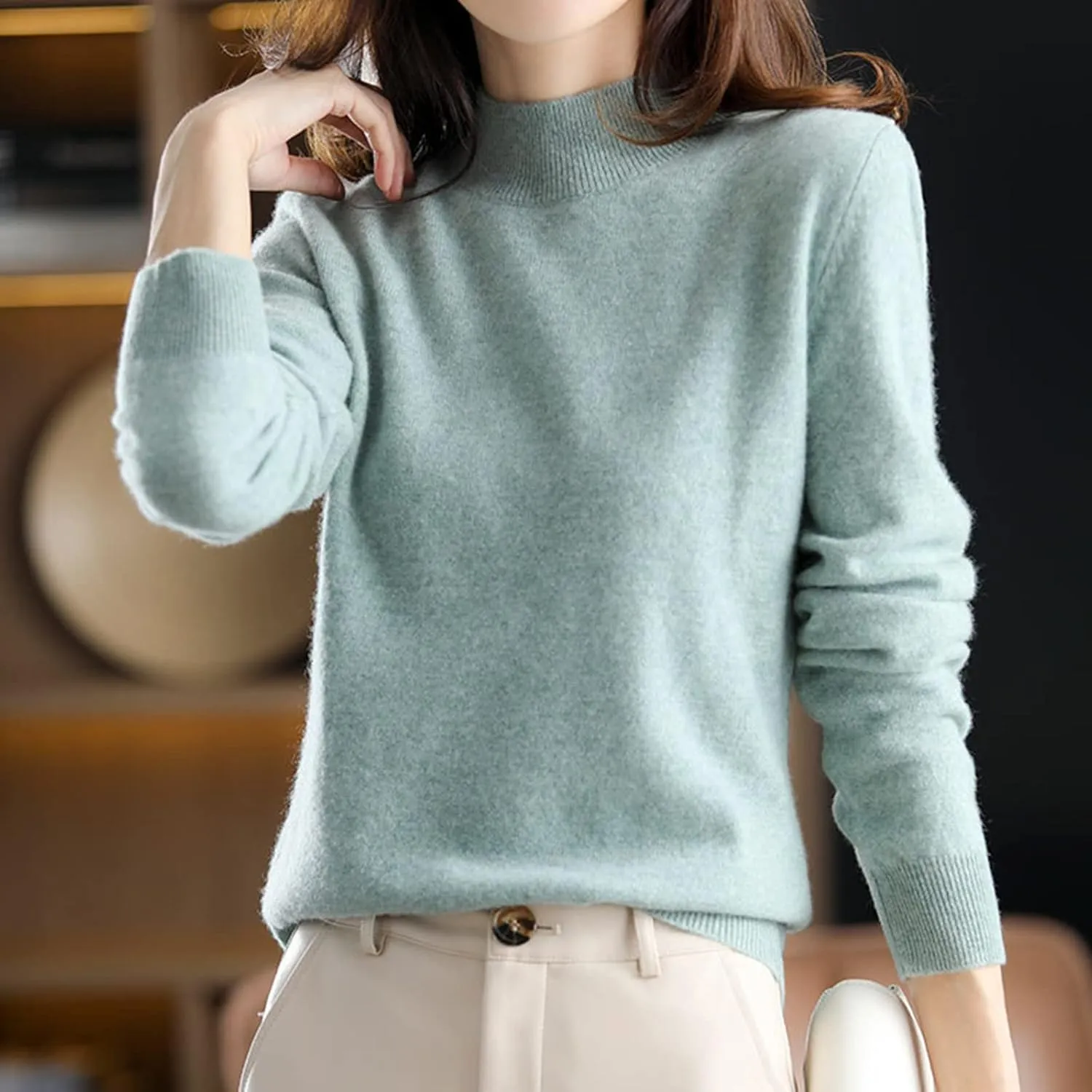 Womens Oversized Mock Neck Sweater 2024 Fall Fashion Thickened Thermal Pullover Tops Casual Solid Color Loose Sweater