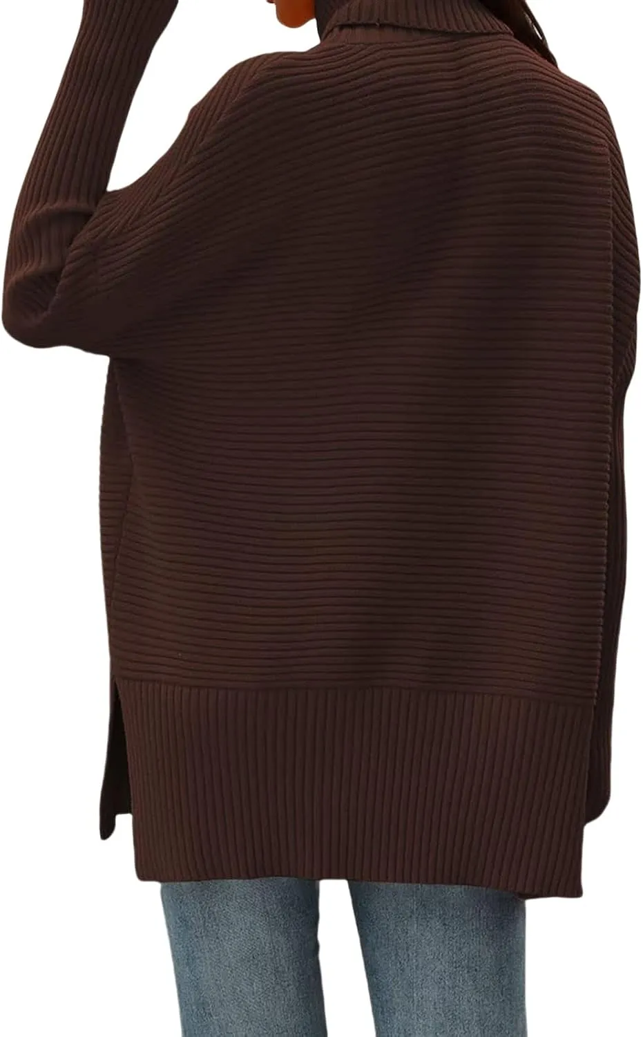 Women's Oversized Sweaters Turtleneck Split Hem Chunky Knit Pullover Tops Casual Long Sleeve Jumper 2024 Fall Outfits