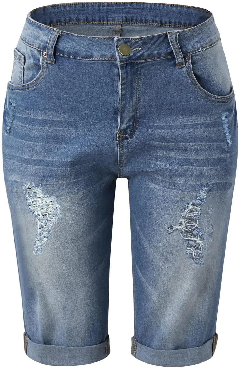 Womens Ripped Denim Shorts Distressed Bermuda Jeans Shorts Rolled Hem High Waisted Jean Shorts Casual Shorts Y2K Mini Jeans