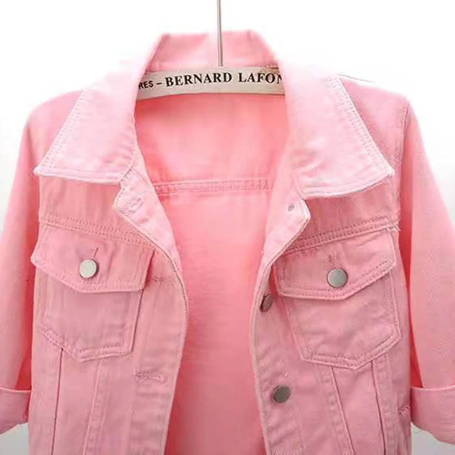 Womens Short Denim Jacket 3/4 Sleeve Jean Jacket Lapel Button Down Trucker Jean Jackets Coats